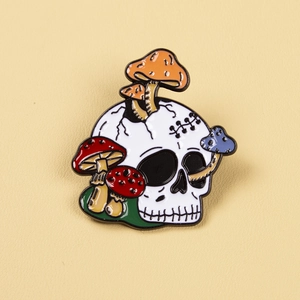 Gothic punk skull and mushroom enamel brooch pin for clothing and bag accessories
