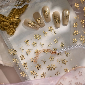 Nail Stickers 3D Relief Bronzing Gold Floral Leaf Pattern Retro Chinese Style Exquisite DIY Manicure Decals