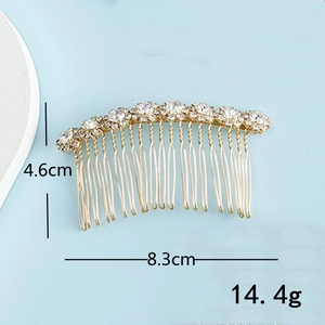 Golden alloy bridal hair comb with eight rhinestone sunflowers and 15 metal prongs
