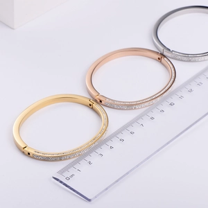 Three-piece 18K gold and silver plated bangle set with diamonds and 6cm inner diameter