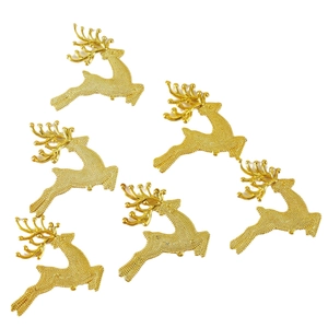 Set of 6 gold glitter reindeer Christmas tree ornaments in jumping pose