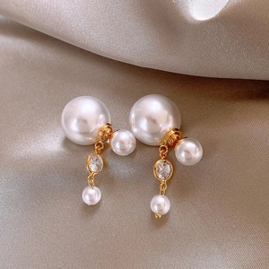 Imitation Artificial Pearl Dangle Earrings With Zircon Alloy Elegant Light Luxury Aesthetic Jewelry For Women Silver Earring Post