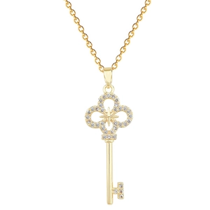 Elegant gold-plated stainless steel star cross key pendant necklace with sparkling zircons