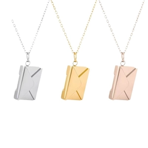 Three-color envelope letter pendant necklaces in gold, silver and rose gold finishes