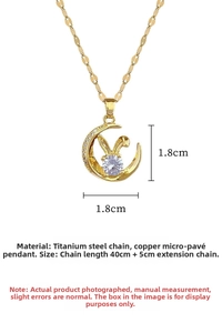 Detailed view of rabbit moon pendant with zircon inlay and titanium steel chain dimensions