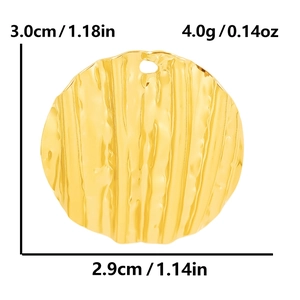 Golden 304 stainless steel round pleated pendant with size 3.0x2.9cm and weight 4.0g