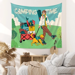 Détail de la tapisserie murale Camping Time avec illustration dessinée à la main pour chambre