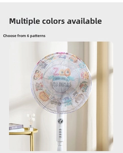 Close-up of safety fan cover featuring fine mesh and cute cartoon animal patterns