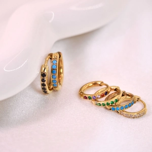 Stainless Steel Gold Plated Colorful Rhinestone Hoop Earrings For Women Niche Style Simple Round Ear Buckle Jewelry