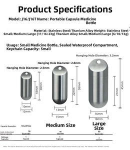 Detailed size comparison of titanium capsule pill boxes showing small medium and large options