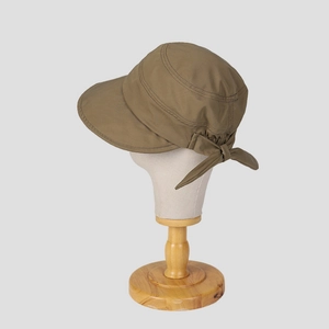 UV protection outdoor sun hat for women with wide brim and bow tie detail in khaki