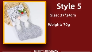 Detailed view of gnome Christmas stocking with sequins and berries, size 37x24cm