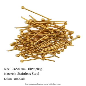 Detail showing 18K gold plated stainless steel 0.6x20mm ball head pins for jewelry making