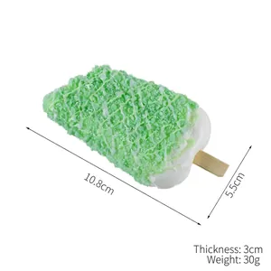 Realistic green and white PU foam ice cream popsicle model with wooden handle and texture