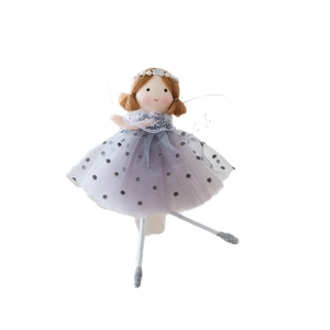 Handmade fairy angel ornament with grey polka dot mesh skirt for Christmas tree decor