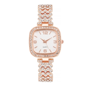Square rose gold rhinestone watch with crystal pavé X-link bracelet for women