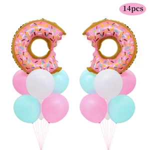 14-teiliges Donut-Geburtstagsdeko-Set mit pastellfarbenen Ballons und Folien-Donuts