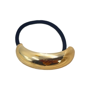 Minimalist punk style gold metal crescent hair tie with high elastic black band for women