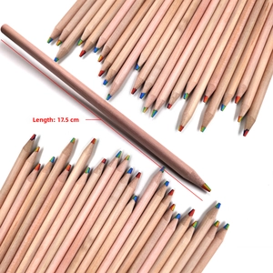 Detail shot of rainbow colored pencil showing 17.5 cm length on white background