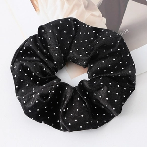 Polka dot black velvet scrunchie for women with high elasticity and elegant design
