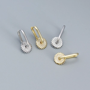 925 Sterling Silver Gear Sunburst Dangle Earrings With Cubic Zirconia U Shaped Hoop Aesthetic Jewelry For Women Men