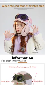 Kids winter aviator hat detail with plush lining goggles and adjustable chin strap buckle