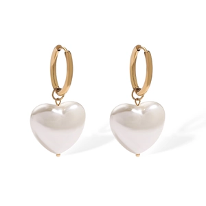 Elegant 18K gold plated heart pearl earrings for women with a minimalist steel ring design