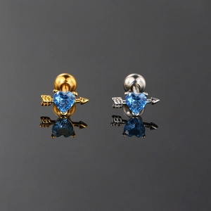 Cupid's Arrow Heart Cartilage Stud Earrings Copper Zirconia Screw Back Helix Piercing For Women Romantic Valentine's Day Jewelry