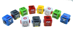 Detailed set of cartoon square pull-back toy cars with colorful vehicle designs
