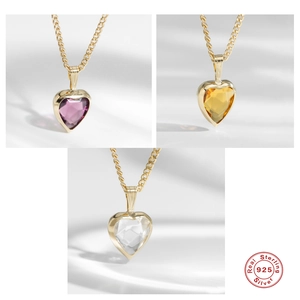 925 Sterling Silver Heart Pendant Necklace For Women Gold Plated Zirconia Heart Shape Chain Necklace Simple Elegant Jewelry