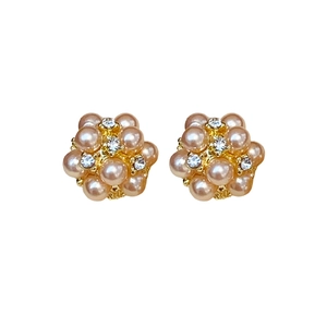 Exquisite cluster flower pearl earrings with silver needle studs and sparkling rhinestones