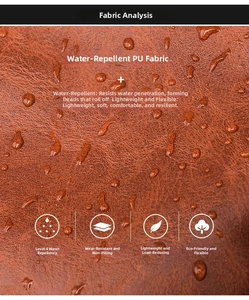 Detail of water-resistant brown PU leather material with water droplets and texture