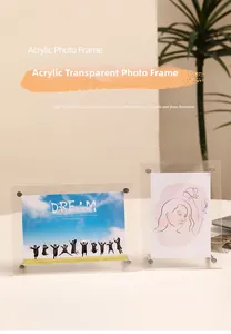 Detail of acrylic photo frame with high transparency and metal support stand screws