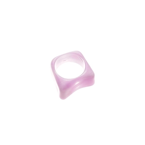 Minimalist purple marble resin ring set with geometric square and round aesthetic design
