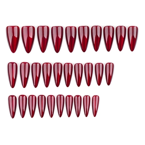 30-piece wine red cat eye press-on nails in long almond shape with glossy finish