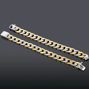 Men Two-Tone Gold And Silver Cuban Link Chain Bracelet Polished Stainless Steel Punk Hip Hop Fashion Masculine Jewelry