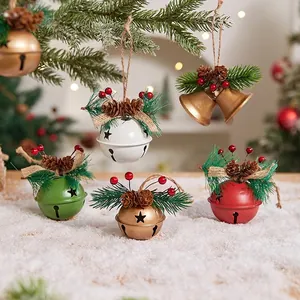 Christmas Tree Hanging Ornaments With Metal Bells Bows Felt Plush Tree Shape Hanging Bell Decoration For Home Xmas Tree Party Decor