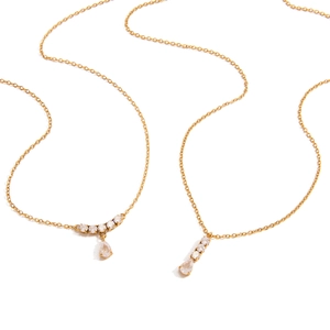 Klassieke gouden roestvrijstalen ketting met fonkelende witte druppel zirkoon hangers