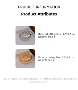Detailed size and weight specs for wide silver and gold bangles in alloy metal
