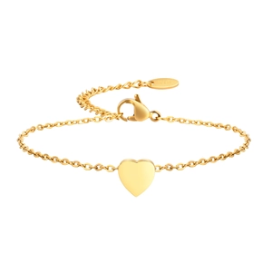 Minimalist gold stainless steel heart bracelet with lobster clasp and extension chain