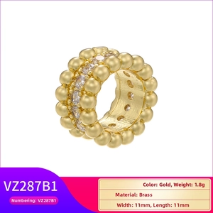 Detail view of gold-plated brass bead with micro-pave zircon and size parameters