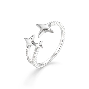Detail of S925 sterling silver ring featuring twisted texture and star charms with S925 stamp