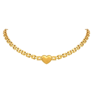 Collana alla moda in acciaio inossidabile dorato con pendente a cuore e maglia rettangolare