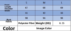 Size chart for women's V-neck wool vest with measurements for S, M, and L sizes