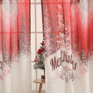 Detail of Merry Christmas reindeer print on red and white blackout festive curtains