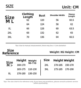 Detailed size chart for vintage casual lapel jacket with chest and length measurements