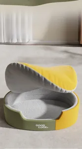 Detail of thickened oval dog bed with high-rebound detachable cushion and plush fabric