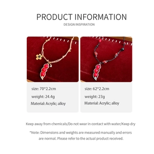Detailed spec sheet for vintage flower pendant necklace with red bean pod design