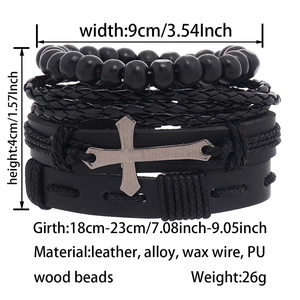 Detailed dimension guide for multi-layer braided leather bracelets with alloy charms