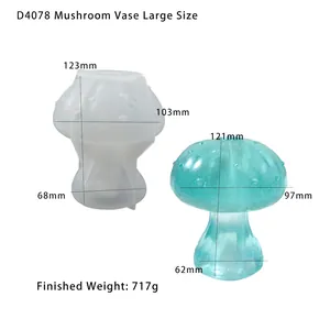 Detailed view of large mushroom resin mold with precise dimensions and finished flower vase